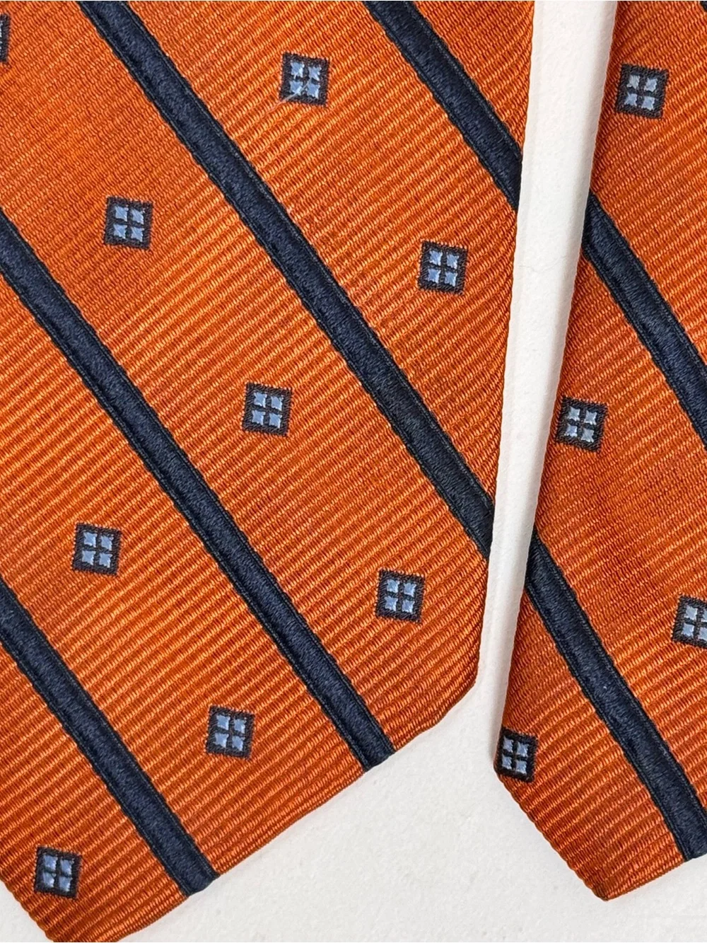 Brooks Brothers Men’s Necktie Orange and Charcoal Diagonal Stripe Repp Silk Tie